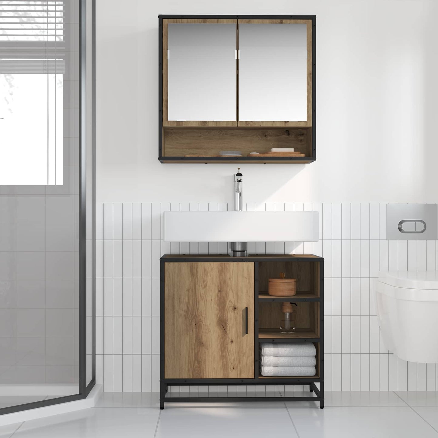 Badkamermeubelset 2 st Artisan Eiken 65 x 33 x 60 cm is nu te koop bij PeponiXL, paradijselijk wonen!