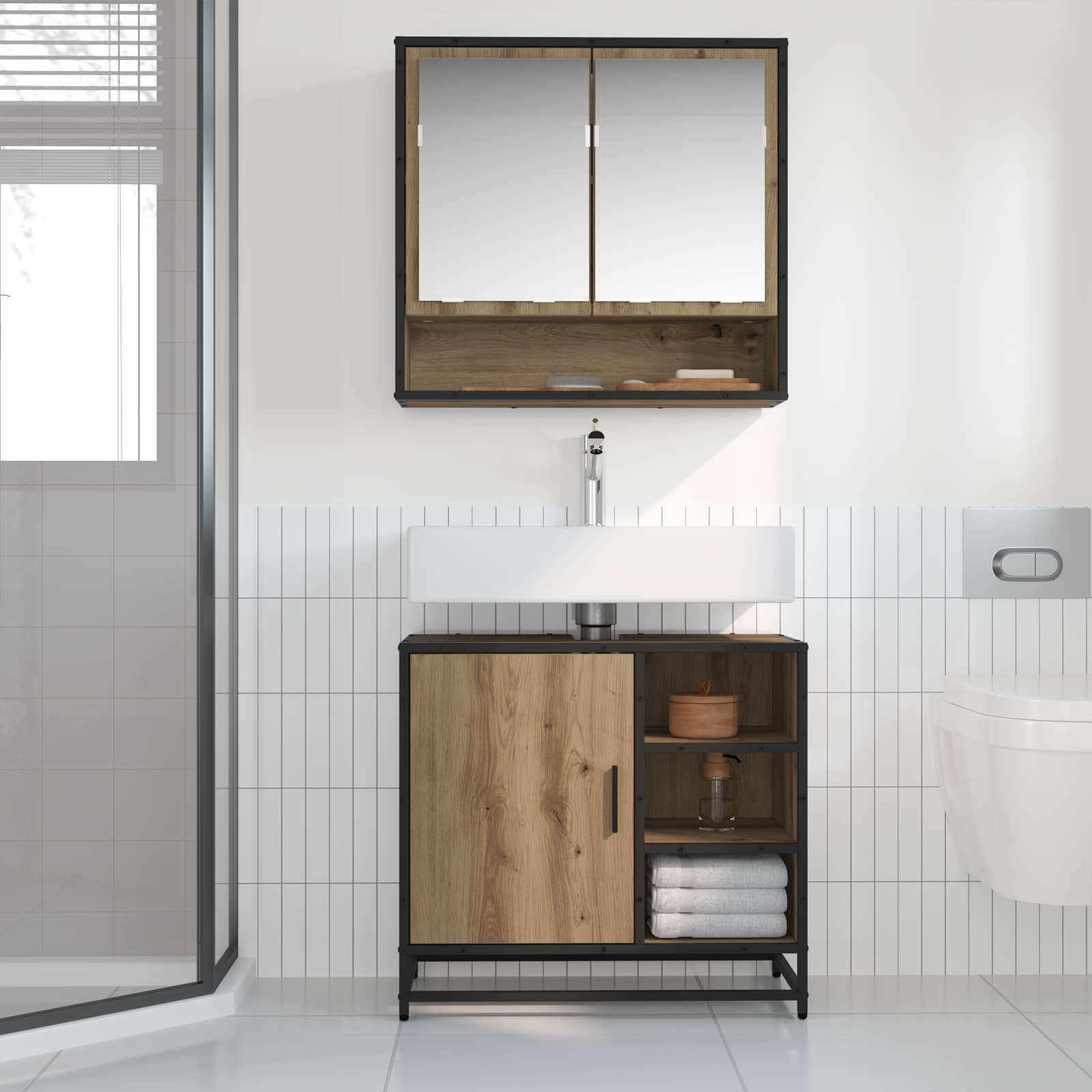 Badkamermeubelset 2 st Artisan Eiken 65 x 33 x 60 cm is nu te koop bij PeponiXL, paradijselijk wonen!