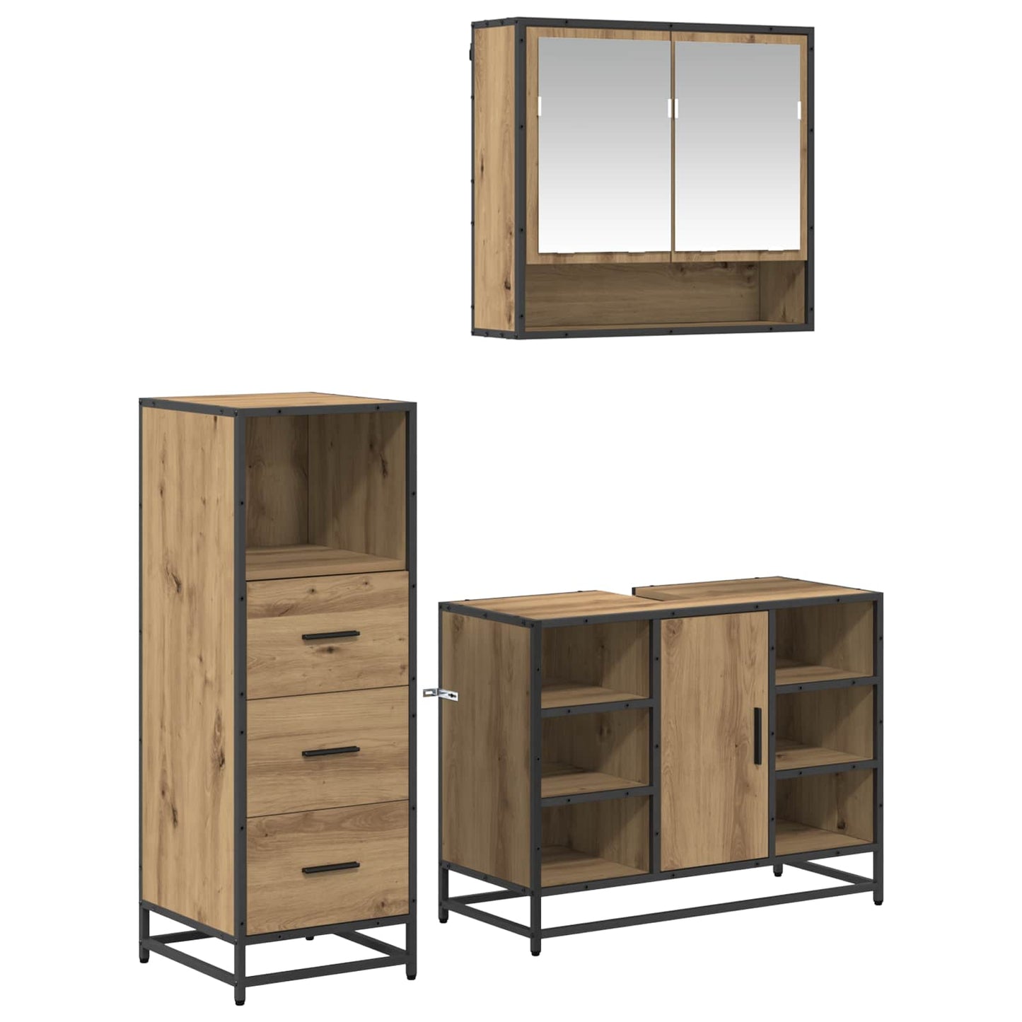 Badkamermeubelset 3 st Artisan Eiken 80 x 33 x 60 cm is nu te koop bij PeponiXL, paradijselijk wonen!