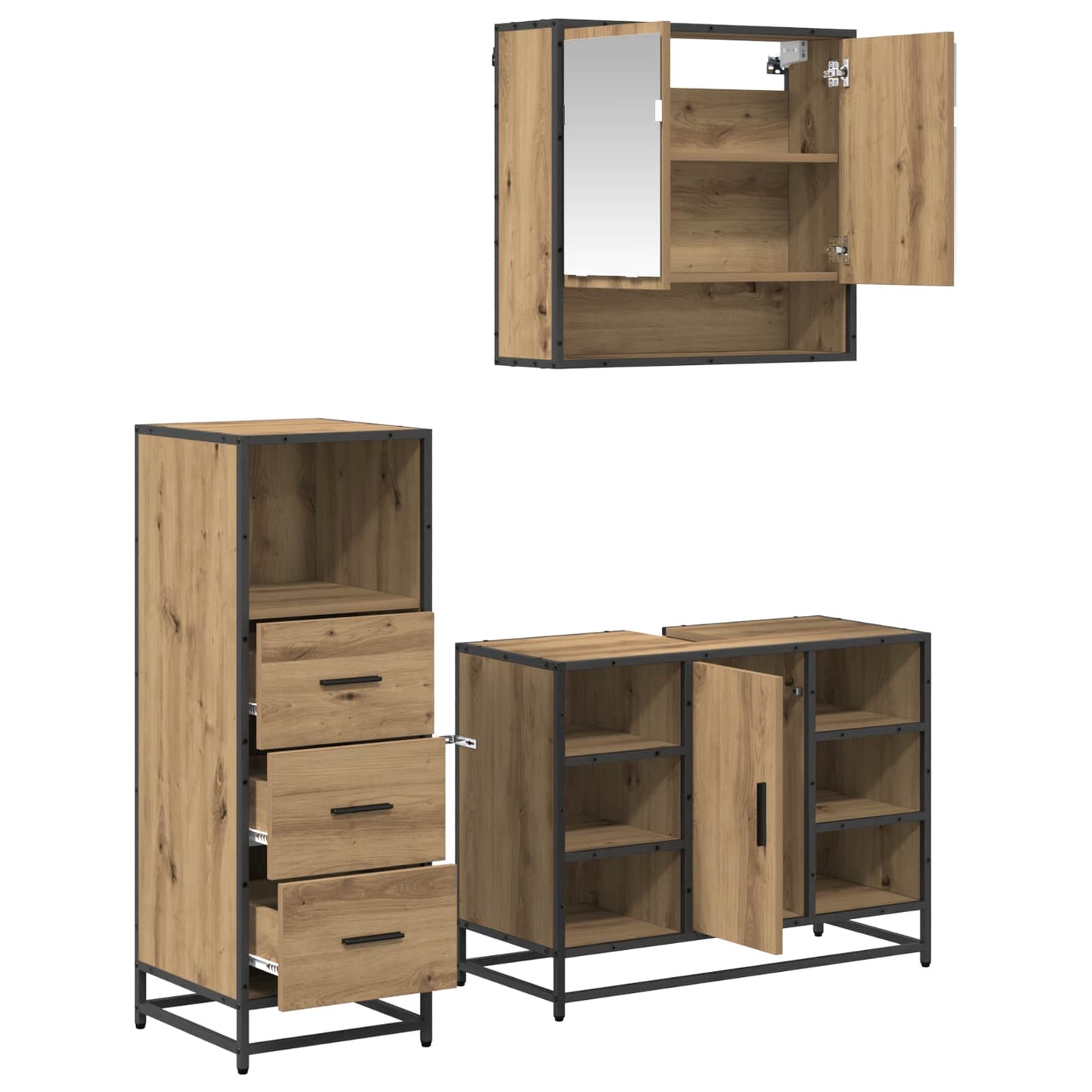 Badkamermeubelset 3 st Artisan Eiken 80 x 33 x 60 cm is nu te koop bij PeponiXL, paradijselijk wonen!