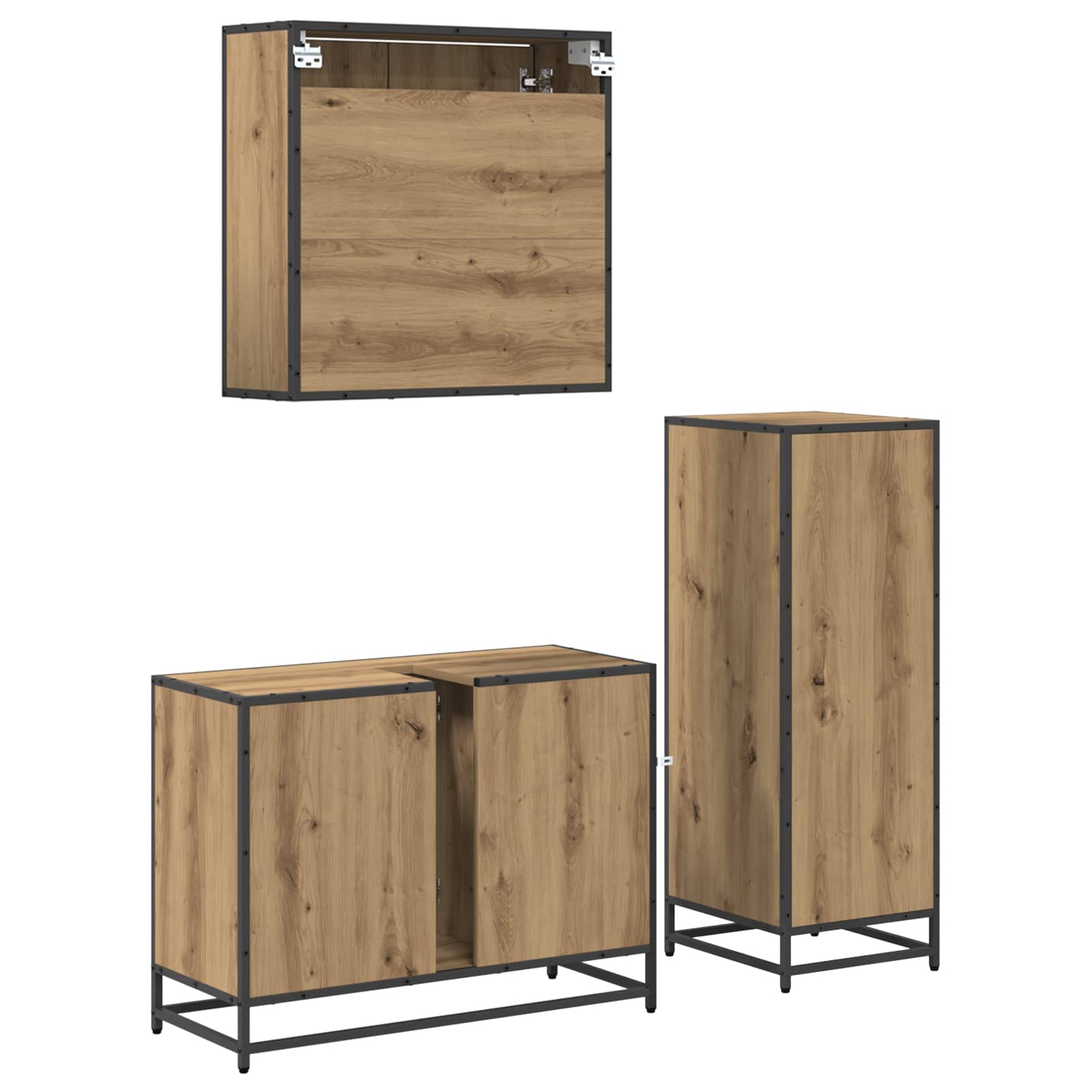 Badkamermeubelset 3 st Artisan Eiken 80 x 33 x 60 cm is nu te koop bij PeponiXL, paradijselijk wonen!