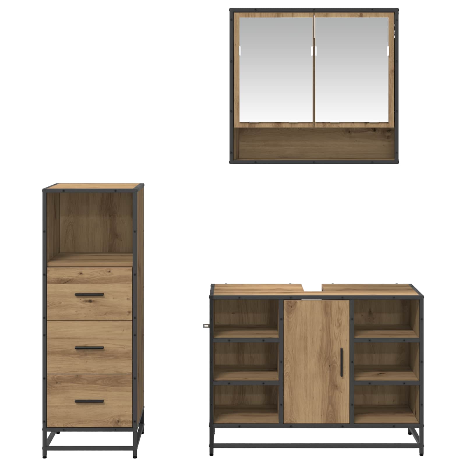 Badkamermeubelset 3 st Artisan Eiken 80 x 33 x 60 cm is nu te koop bij PeponiXL, paradijselijk wonen!