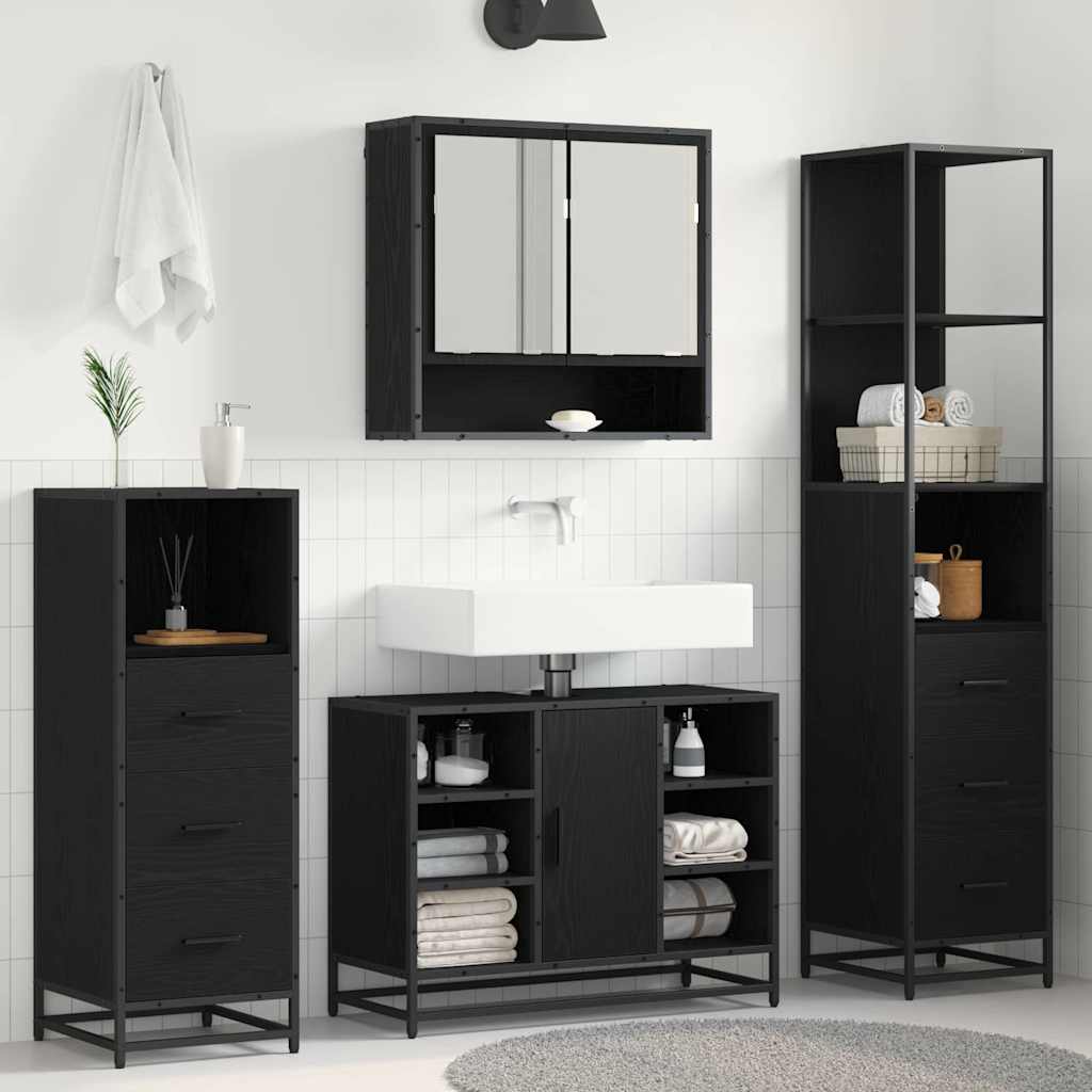 Badkamermeubelset met lade 3 pcs Zwart Eiken Bewerkt hout is nu te koop bij PeponiXL, paradijselijk wonen!