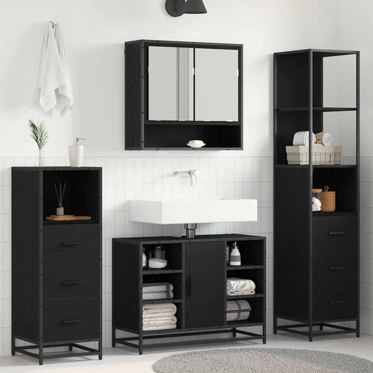 Badkamermeubelset met lade 3 pcs Zwart Eiken Bewerkt hout is nu te koop bij PeponiXL, paradijselijk wonen!