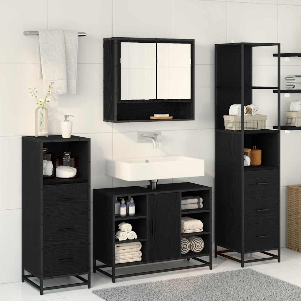 Badkamermeubelset met lade 3 pcs Zwart Eiken Bewerkt hout is nu te koop bij PeponiXL, paradijselijk wonen!