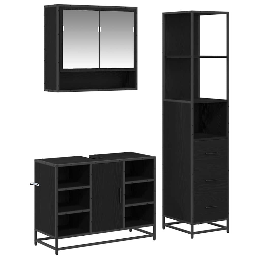 Badkamermeubelset met lade 3 pcs Zwart Eiken Bewerkt hout is nu te koop bij PeponiXL, paradijselijk wonen!