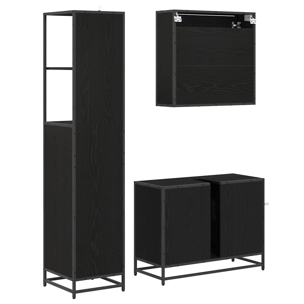 Badkamermeubelset met lade 3 pcs Zwart Eiken Bewerkt hout is nu te koop bij PeponiXL, paradijselijk wonen!