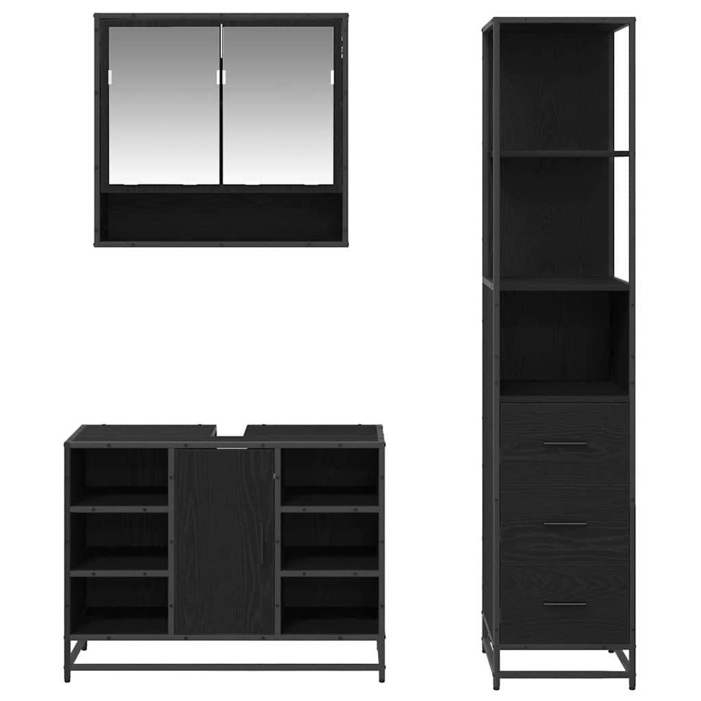 Badkamermeubelset met lade 3 pcs Zwart Eiken Bewerkt hout is nu te koop bij PeponiXL, paradijselijk wonen!