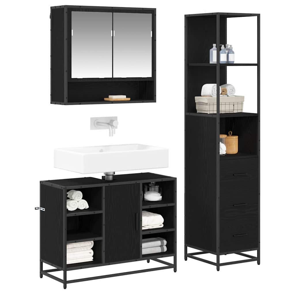 Badkamermeubelset met lade 3 pcs Zwart Eiken Bewerkt hout is nu te koop bij PeponiXL, paradijselijk wonen!