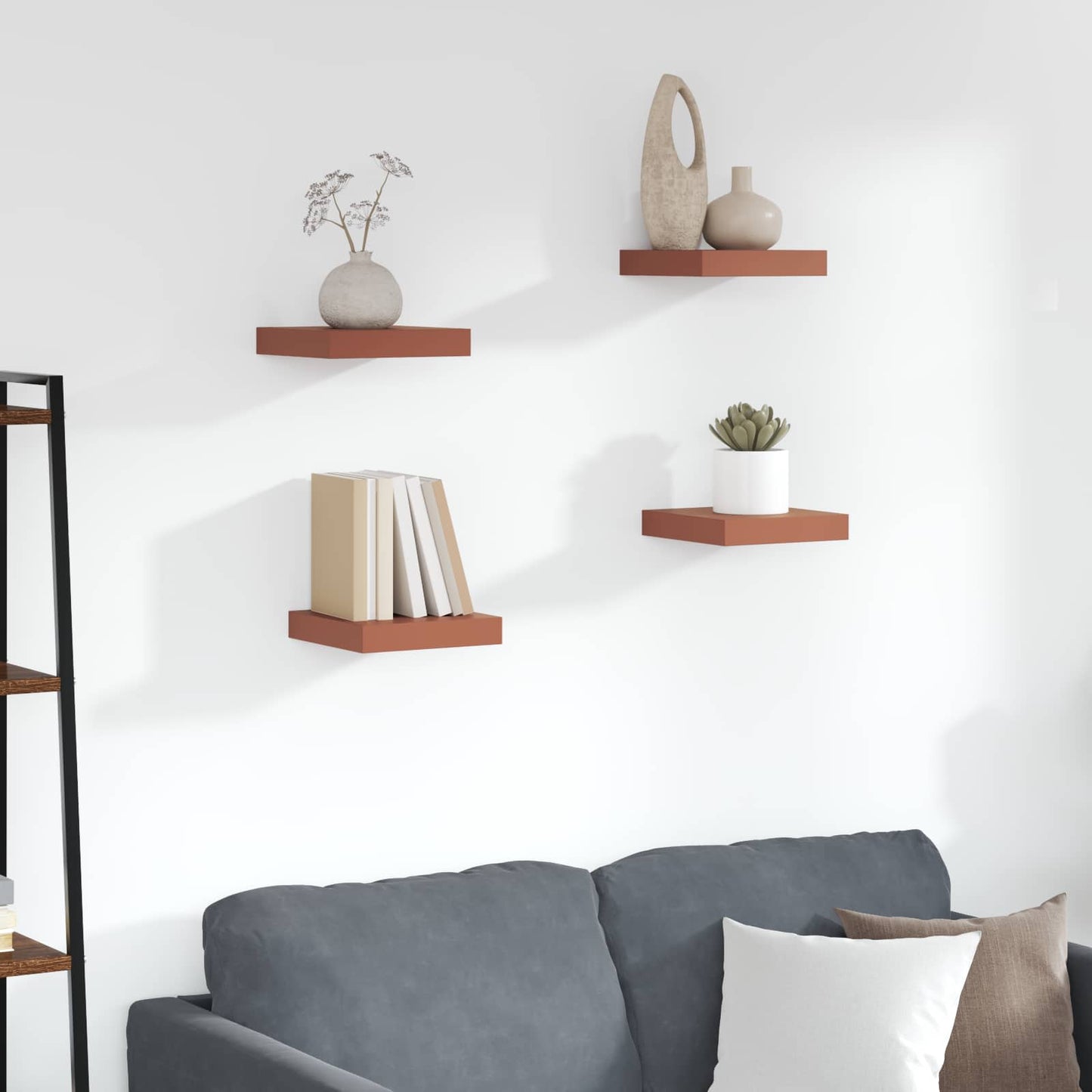 Wandplank met opslag 4 pcs Rood 23 x 23,5 x 4 cm Bewerkt hout is nu te koop bij PeponiXL, paradijselijk wonen!