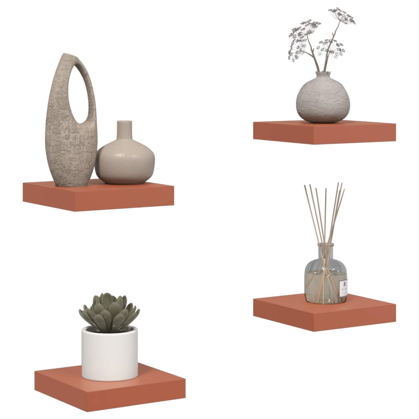 Wandplank met opslag 4 pcs Rood 23 x 23,5 x 4 cm Bewerkt hout is nu te koop bij PeponiXL, paradijselijk wonen!