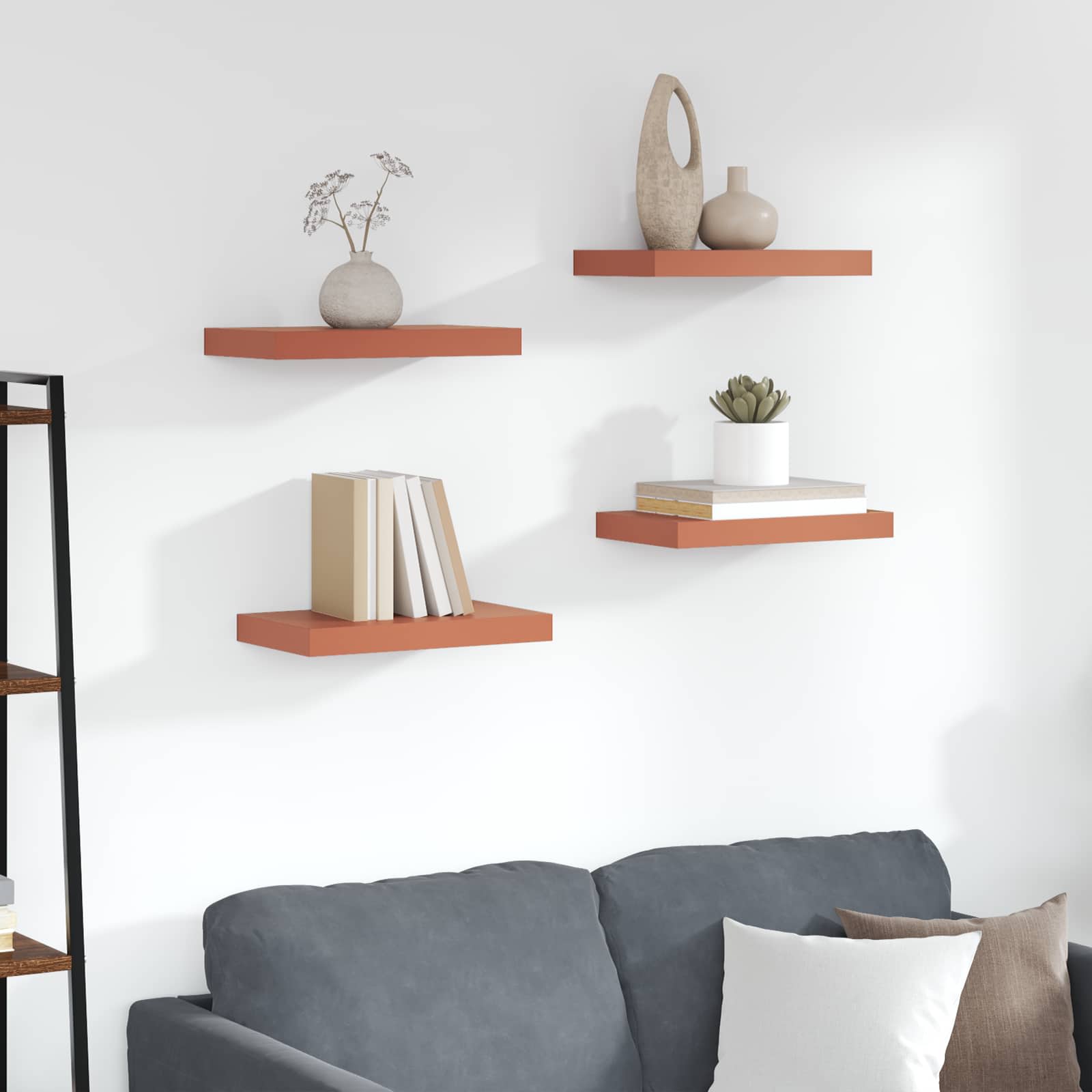 Wandplank met opslag 4 pcs Rood 40 x 23,5 x 4 cm Bewerkt hout is nu te koop bij PeponiXL, paradijselijk wonen!