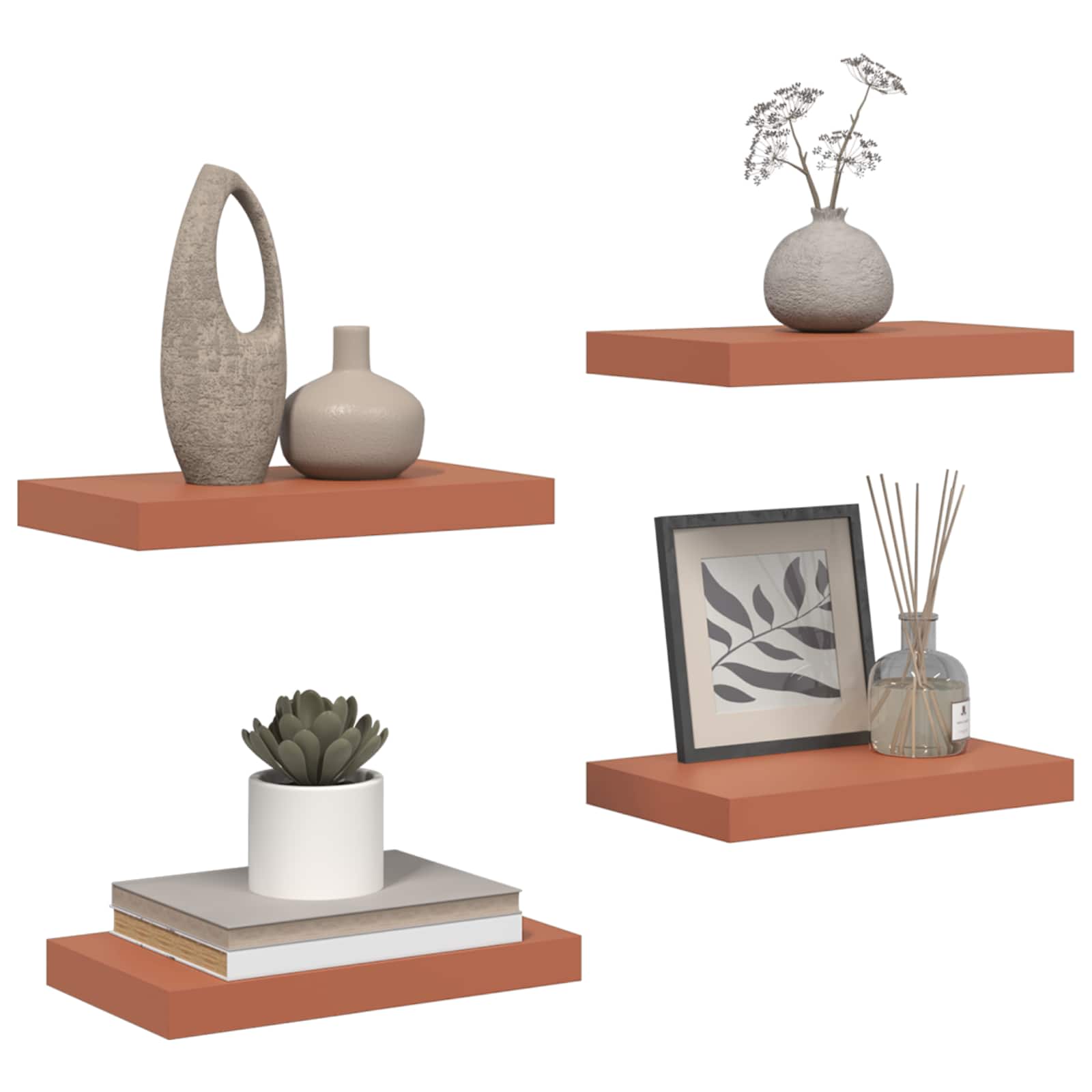 Wandplank met opslag 4 pcs Rood 40 x 23,5 x 4 cm Bewerkt hout is nu te koop bij PeponiXL, paradijselijk wonen!