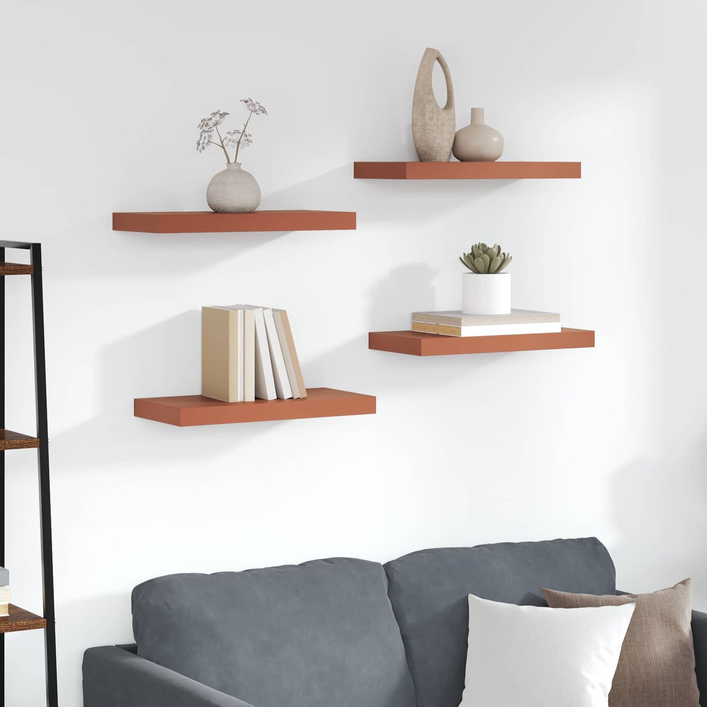 Wandplank Wandgemonteerd 4 pcs Rood 50 x 23 x 4 cm Bewerkt hout is nu te koop bij PeponiXL, paradijselijk wonen!