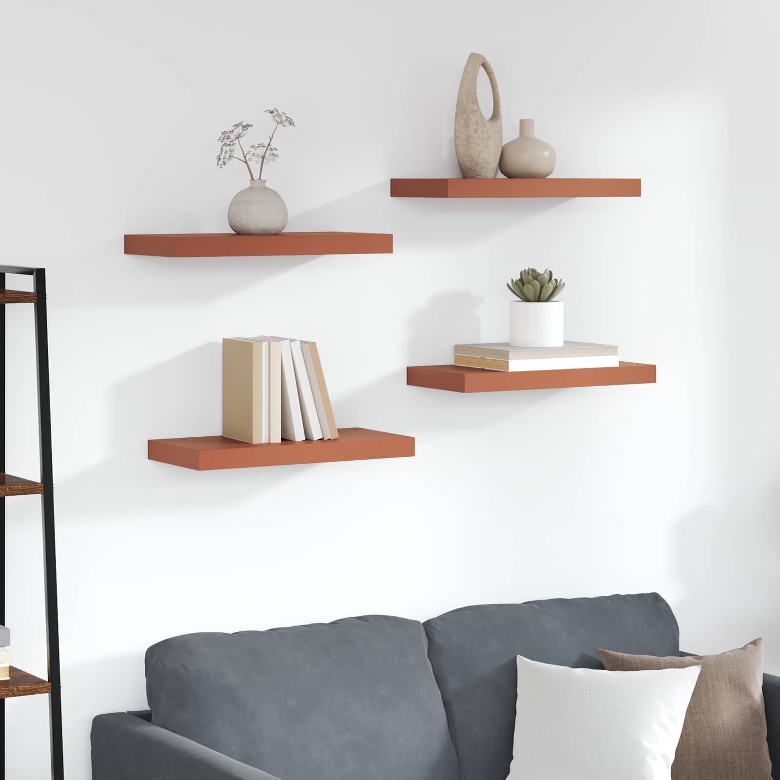 Wandplank Wandgemonteerd 4 pcs Rood 50 x 23 x 4 cm Bewerkt hout is nu te koop bij PeponiXL, paradijselijk wonen!