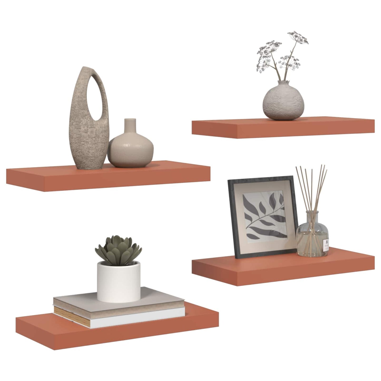 Wandplank Wandgemonteerd 4 pcs Rood 50 x 23 x 4 cm Bewerkt hout is nu te koop bij PeponiXL, paradijselijk wonen!