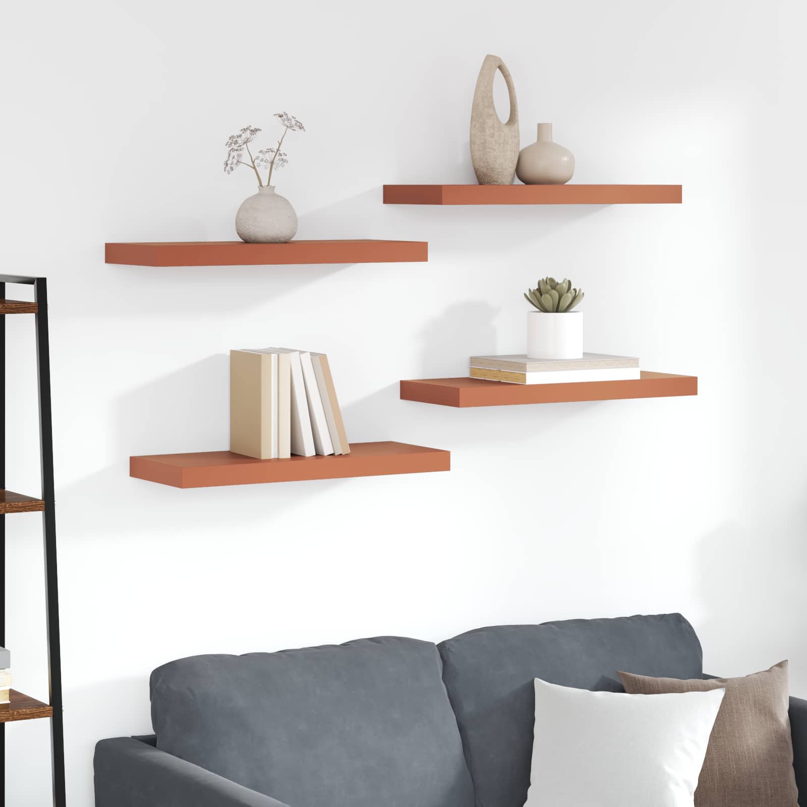 Wandplank Wandgemonteerd 4 pcs Rood 60 x 23 x 4 cm Bewerkt hout is nu te koop bij PeponiXL, paradijselijk wonen!