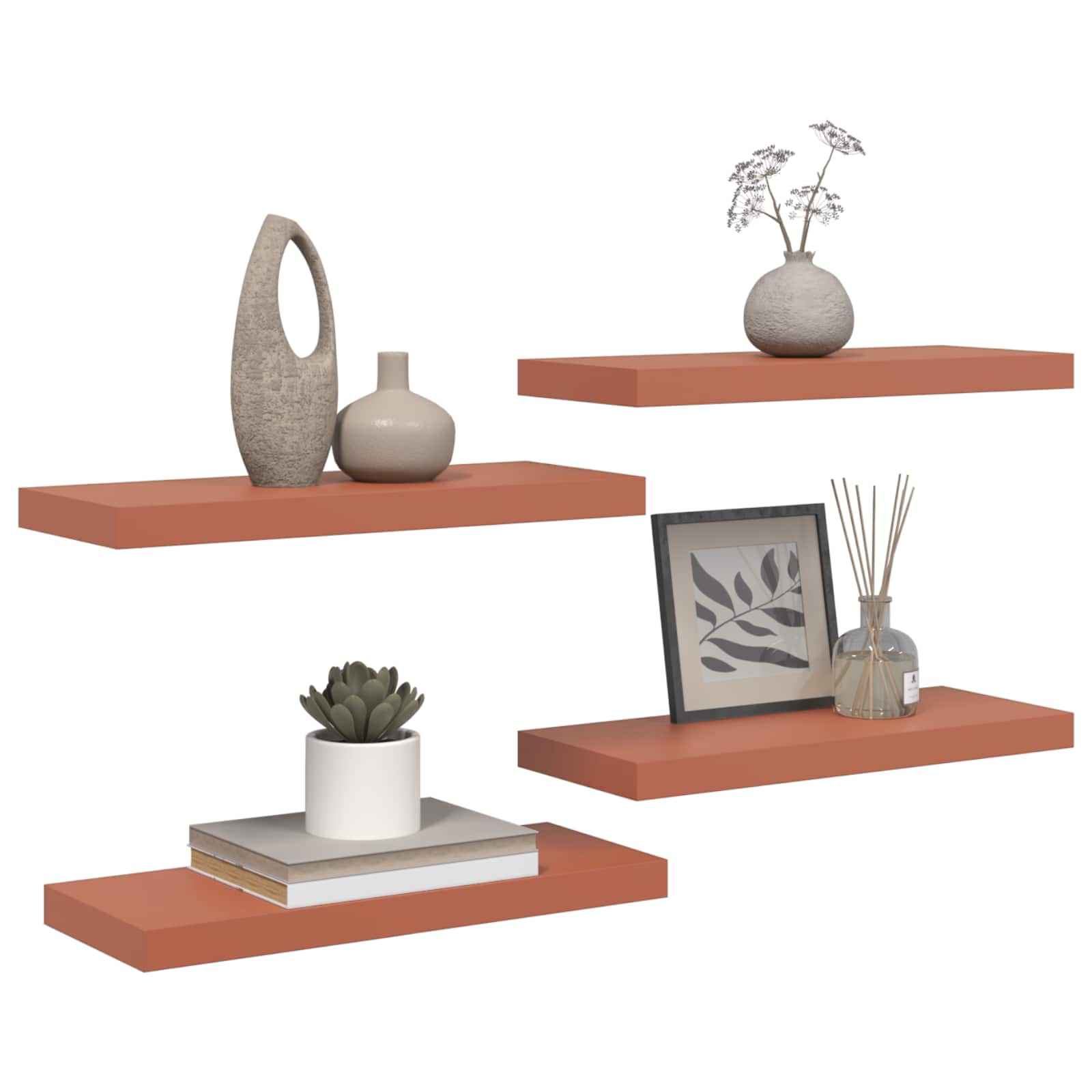 Wandplank Wandgemonteerd 4 pcs Rood 60 x 23 x 4 cm Bewerkt hout is nu te koop bij PeponiXL, paradijselijk wonen!