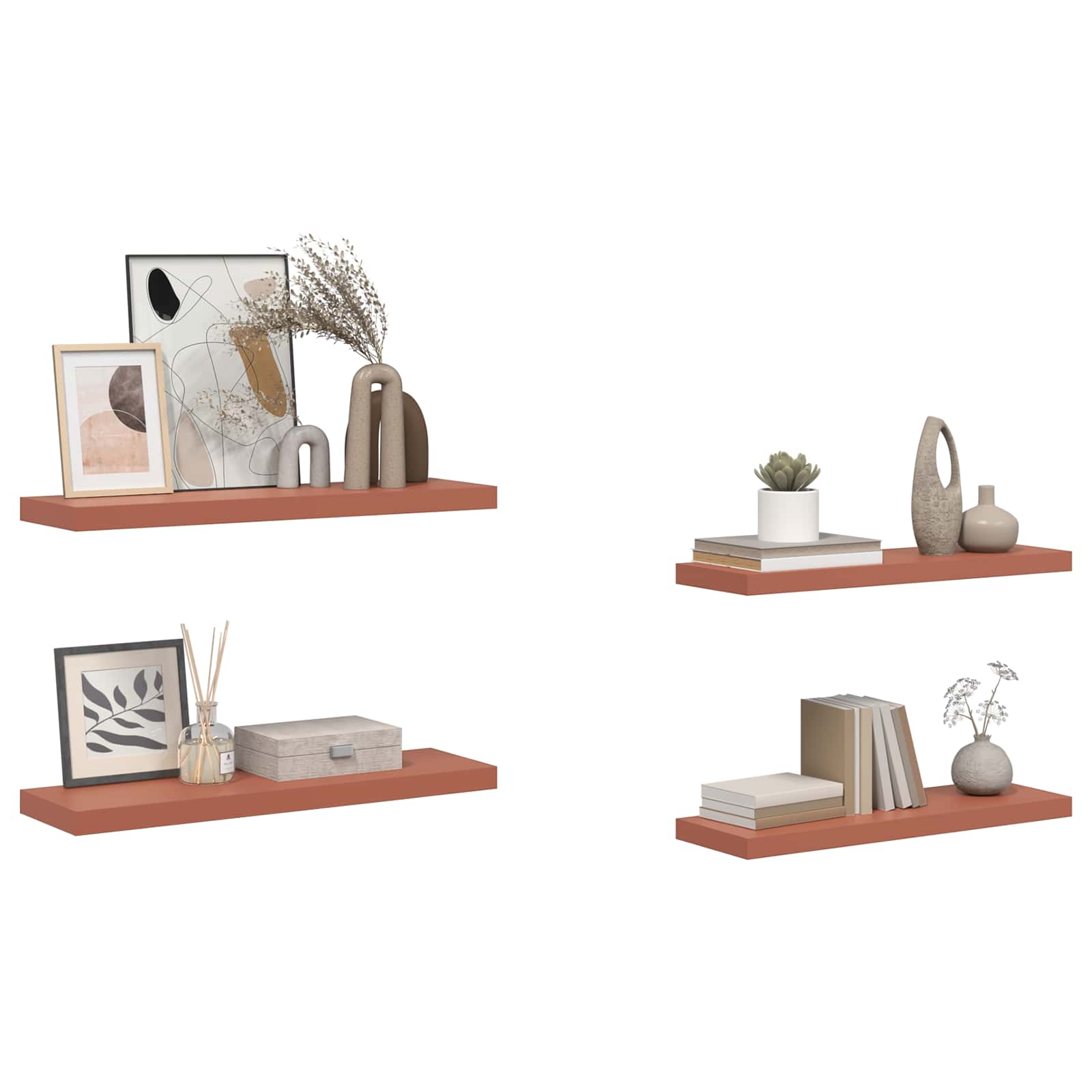 Wandplank met opslag 4 pcs Rood 80 x 23,5 x 4 cm Bewerkt hout is nu te koop bij PeponiXL, paradijselijk wonen!