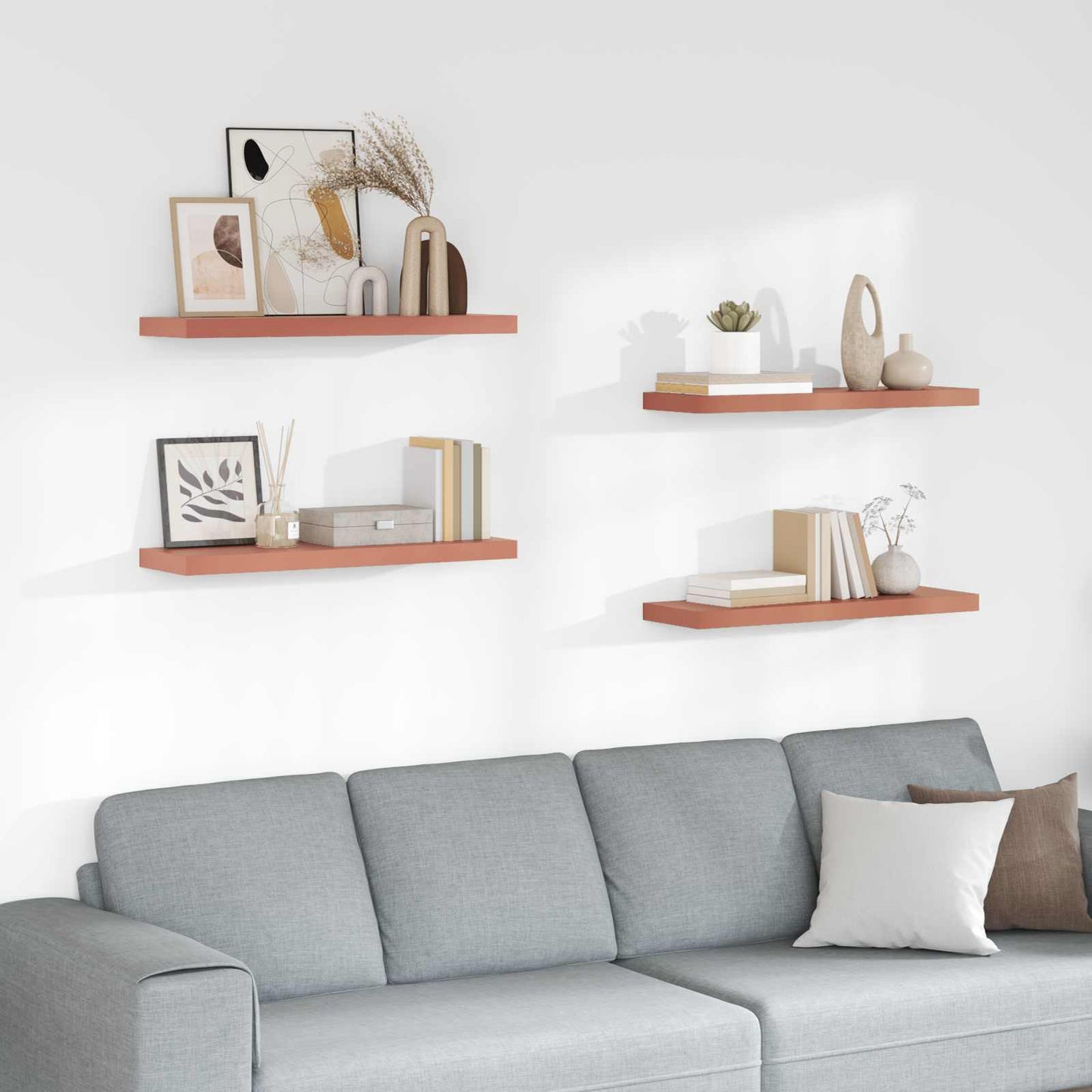 Wandplank met opslag 4 pcs Rood 90 x 23,5 x 4 cm Bewerkt hout is nu te koop bij PeponiXL, paradijselijk wonen!