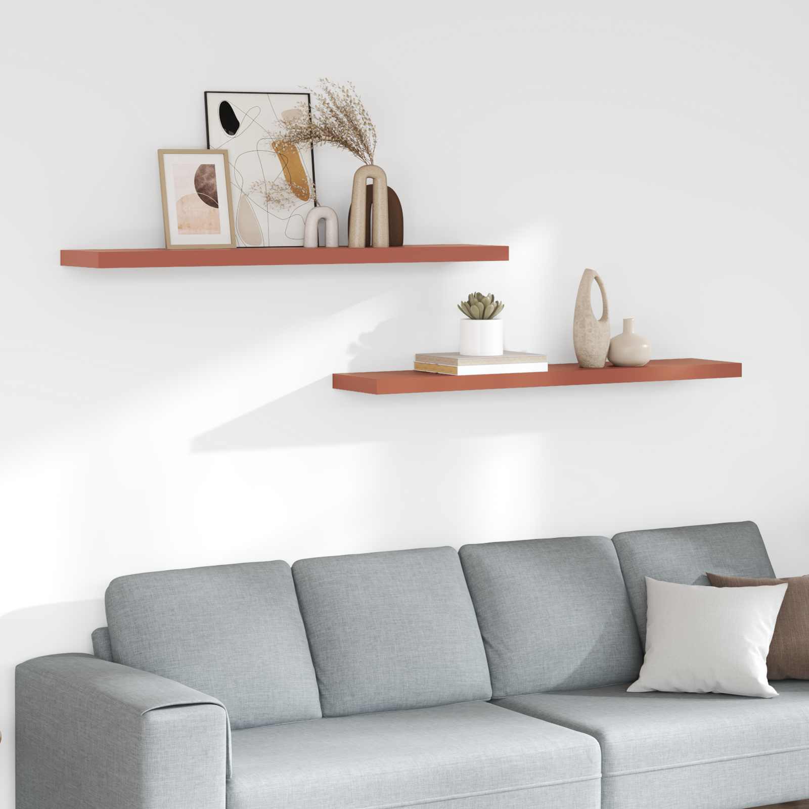 Wandplank met opslag 2 pcs Rood 120 x 23,5 x 4 cm Bewerkt hout is nu te koop bij PeponiXL, paradijselijk wonen!