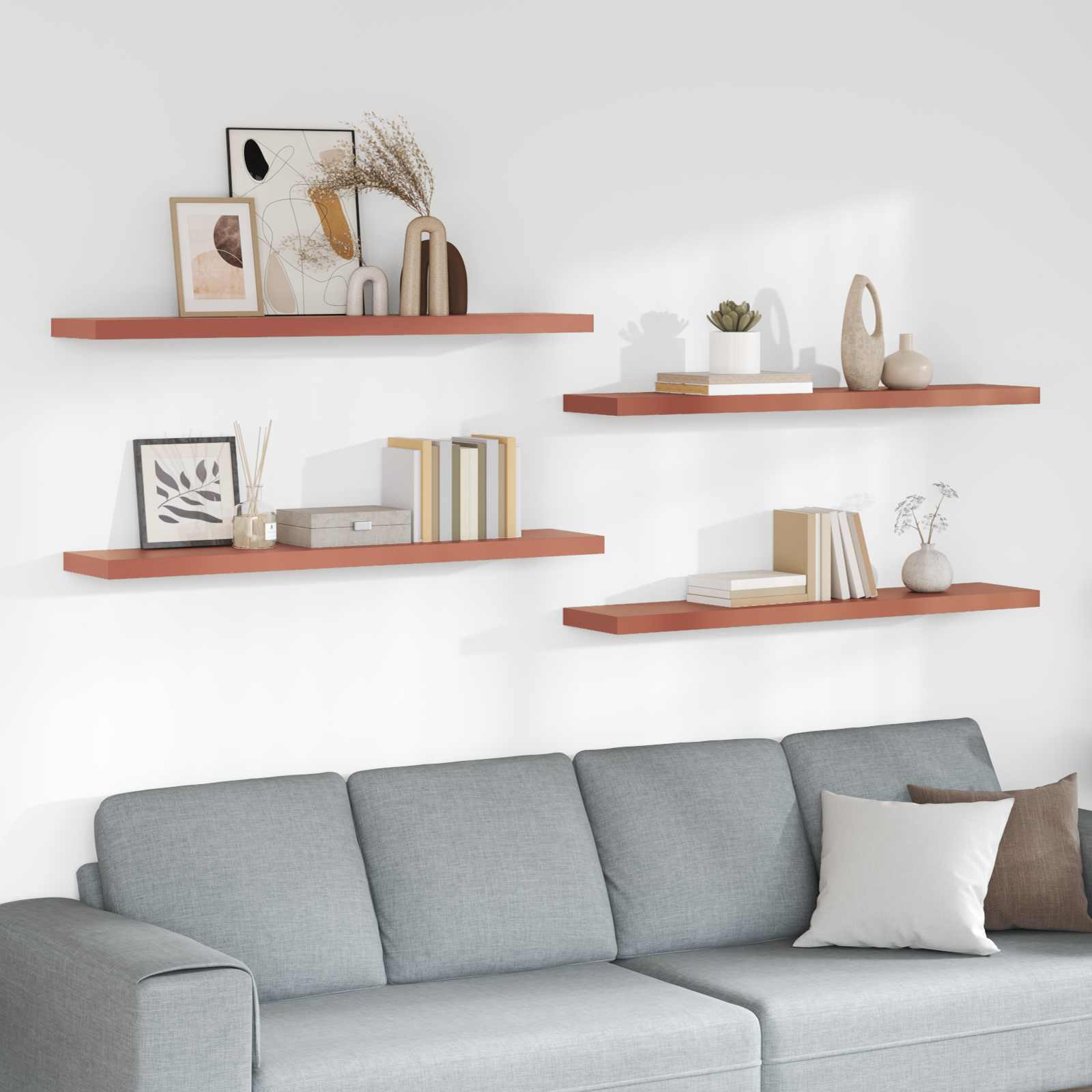 Wandplank met opslag 4 pcs Rood 120 x 23,5 x 4 cm Bewerkt hout is nu te koop bij PeponiXL, paradijselijk wonen!