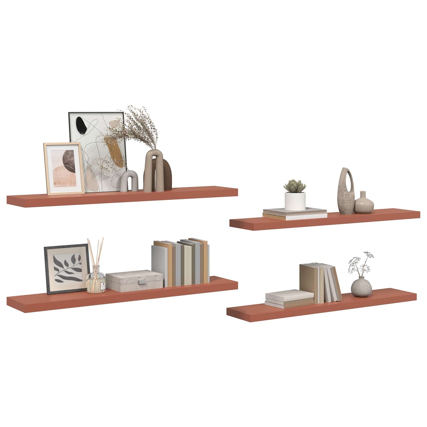 Wandplank met opslag 4 pcs Rood 120 x 23,5 x 4 cm Bewerkt hout is nu te koop bij PeponiXL, paradijselijk wonen!