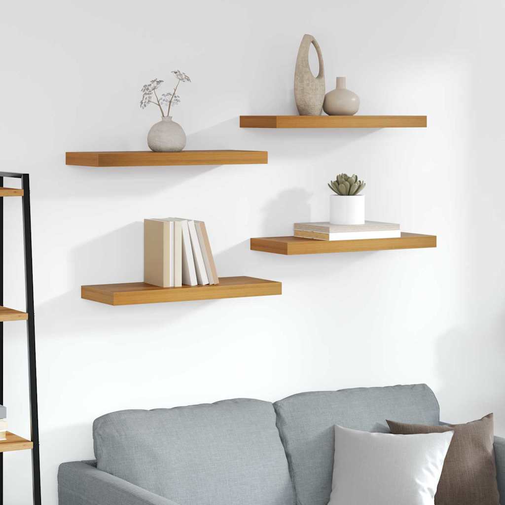 Wandplank met opslag 4 pcs Bruin 60 x 23 x 4 cm Bewerkt hout is nu te koop bij PeponiXL, paradijselijk wonen!