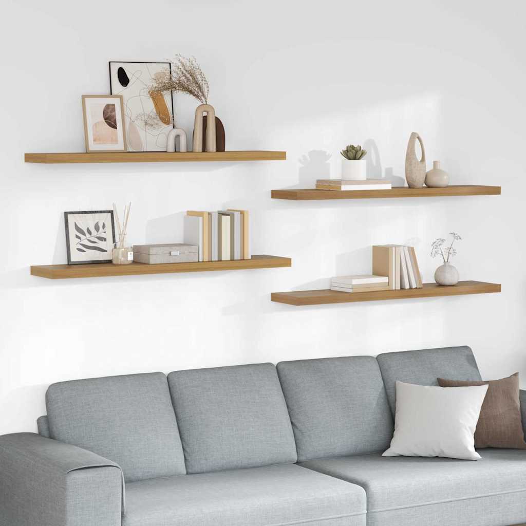 Wandplank met opslag 4 pcs Bruin 120 x 23,5 x 4 cm Bewerkt hout is nu te koop bij PeponiXL, paradijselijk wonen!
