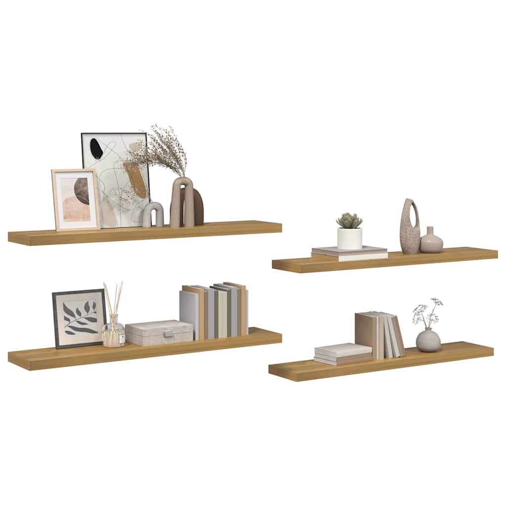 Wandplank met opslag 4 pcs Bruin 120 x 23,5 x 4 cm Bewerkt hout is nu te koop bij PeponiXL, paradijselijk wonen!