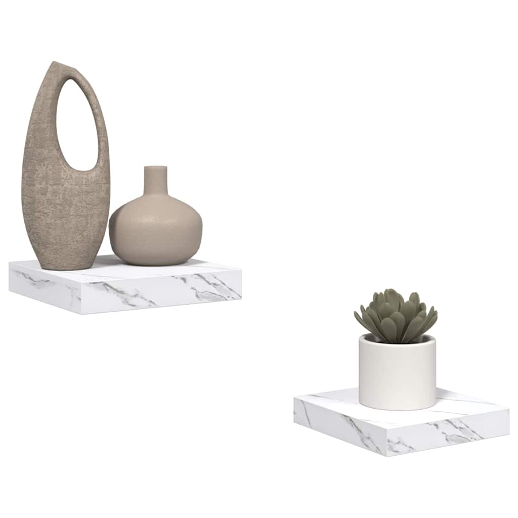 Wandplank 2 pcs Wit Marmer 23 x 23,5 x 4 cm Bewerkt hout is nu te koop bij PeponiXL, paradijselijk wonen!