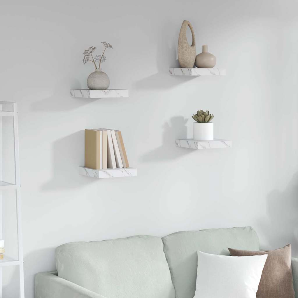 Wandplank 4 pcs Wit Marmer 23 x 23,5 x 4 cm Bewerkt hout is nu te koop bij PeponiXL, paradijselijk wonen!