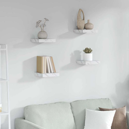 Wandplank 4 pcs Wit Marmer 23 x 23,5 x 4 cm Bewerkt hout is nu te koop bij PeponiXL, paradijselijk wonen!