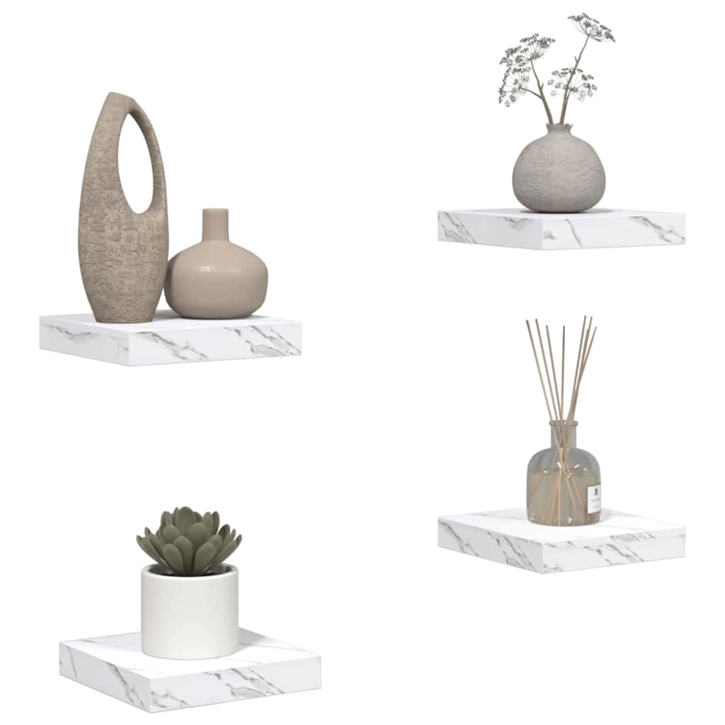 Wandplank 4 pcs Wit Marmer 23 x 23,5 x 4 cm Bewerkt hout is nu te koop bij PeponiXL, paradijselijk wonen!