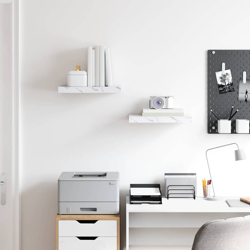 Wandplank 2 pcs Wit Marmer 40 x 23,5 x 4 cm Bewerkt hout is nu te koop bij PeponiXL, paradijselijk wonen!