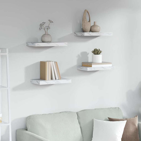 Wandplank 4 pcs Wit Marmer 40 x 23,5 x 4 cm Bewerkt hout is nu te koop bij PeponiXL, paradijselijk wonen!