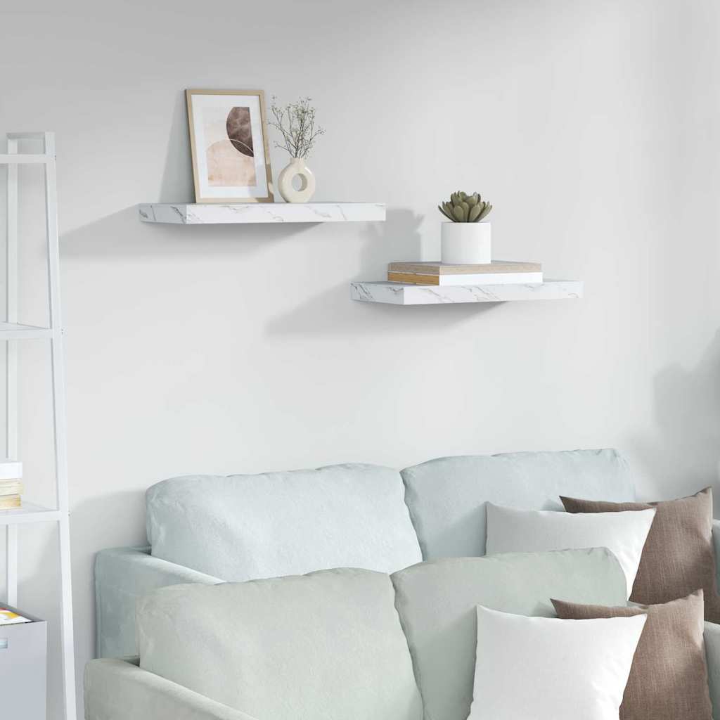 Wandplank 2 pcs Wit Marmer 50 x 23,5 x 4 cm Bewerkt hout is nu te koop bij PeponiXL, paradijselijk wonen!