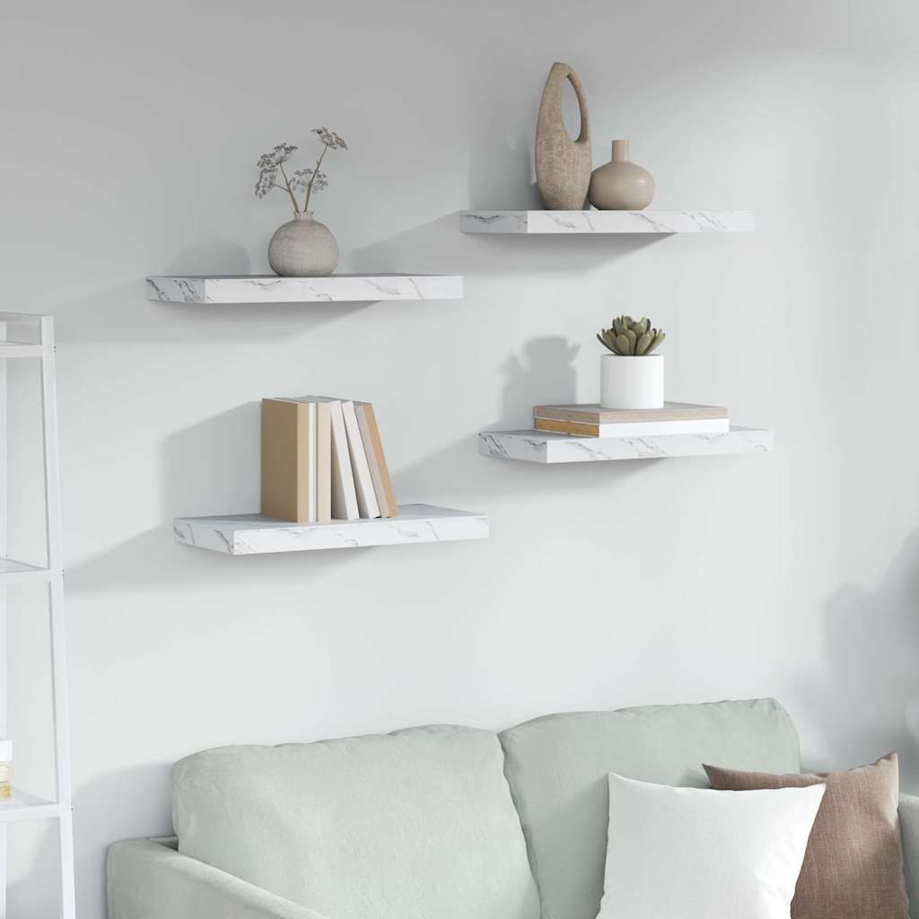 Wandplank 4 pcs Wit Marmer 50 x 23,5 x 4 cm Bewerkt hout is nu te koop bij PeponiXL, paradijselijk wonen!