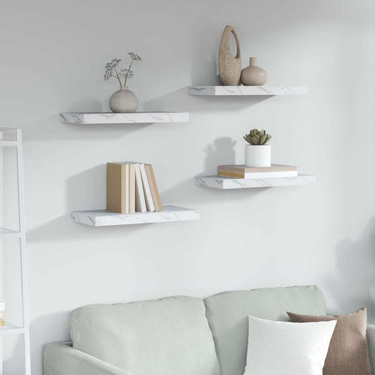 Wandplank 4 pcs Wit Marmer 50 x 23,5 x 4 cm Bewerkt hout is nu te koop bij PeponiXL, paradijselijk wonen!
