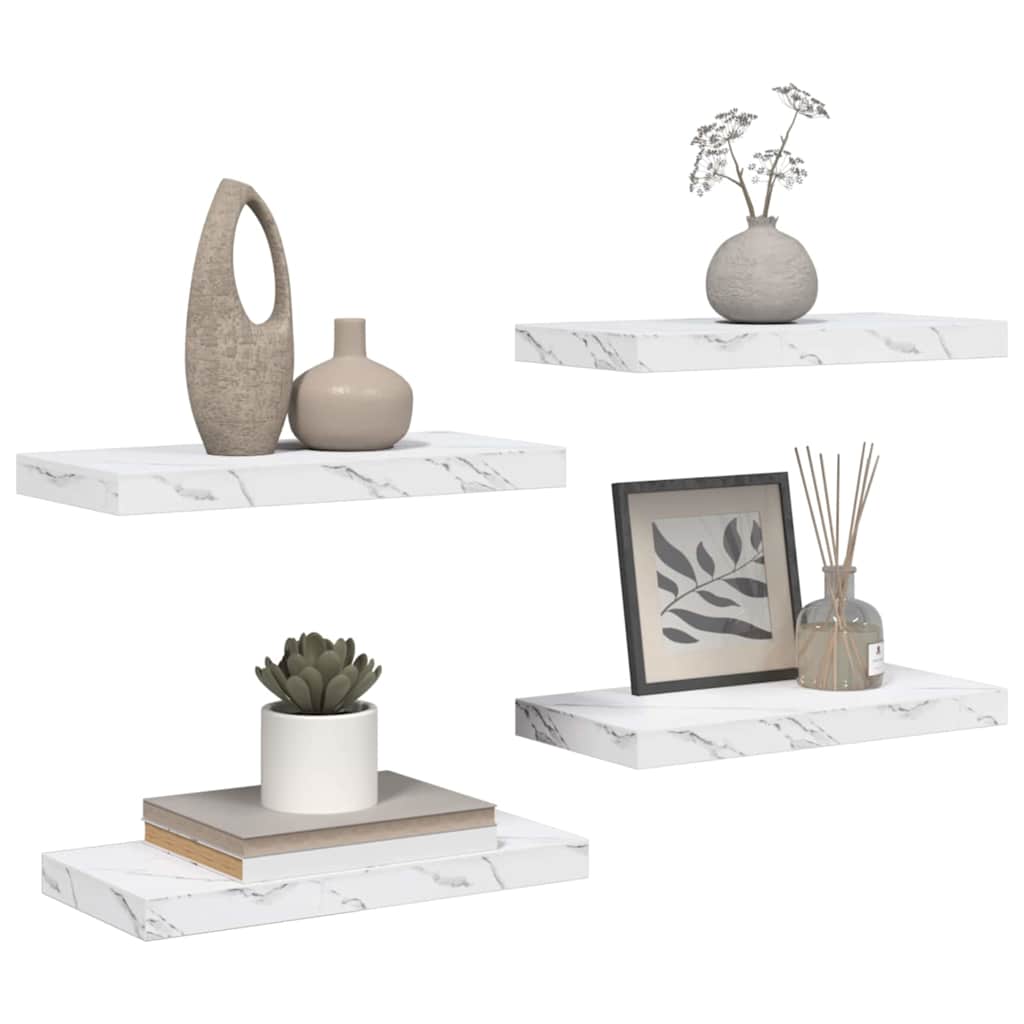 Wandplank 4 pcs Wit Marmer 50 x 23,5 x 4 cm Bewerkt hout is nu te koop bij PeponiXL, paradijselijk wonen!