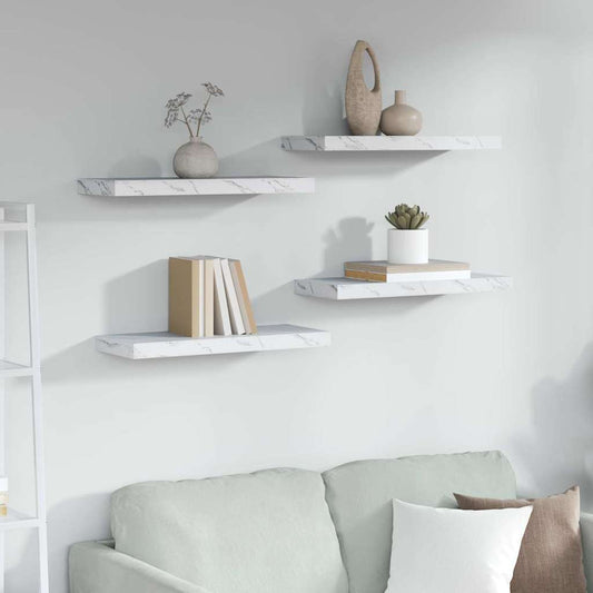 Wandplank 4 pcs Wit Marmer 60 x 23 x 4 cm Bewerkt hout is nu te koop bij PeponiXL, paradijselijk wonen!
