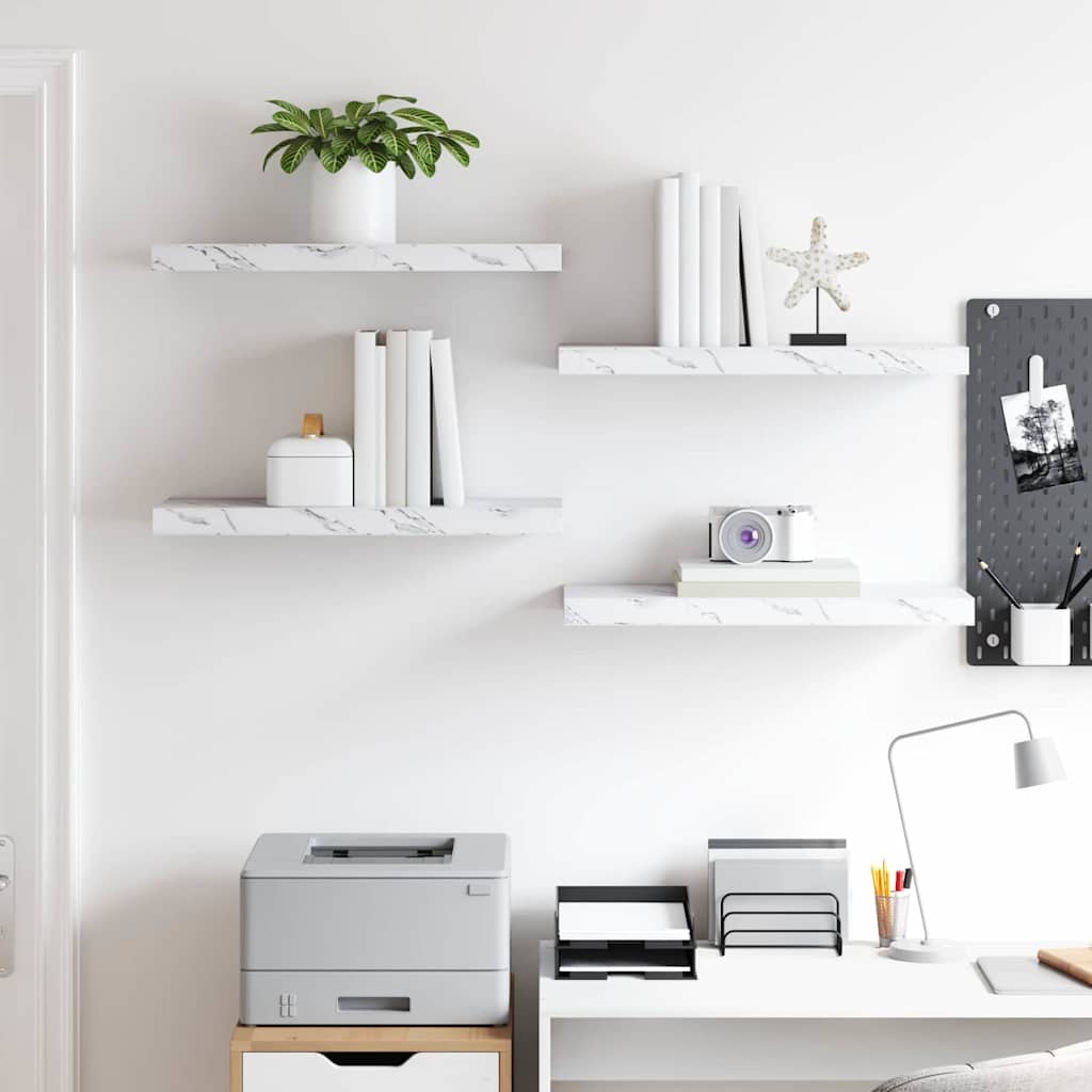 Wandplank 4 pcs Wit Marmer 50 x 23 x 4 cm Bewerkt hout is nu te koop bij PeponiXL, paradijselijk wonen!