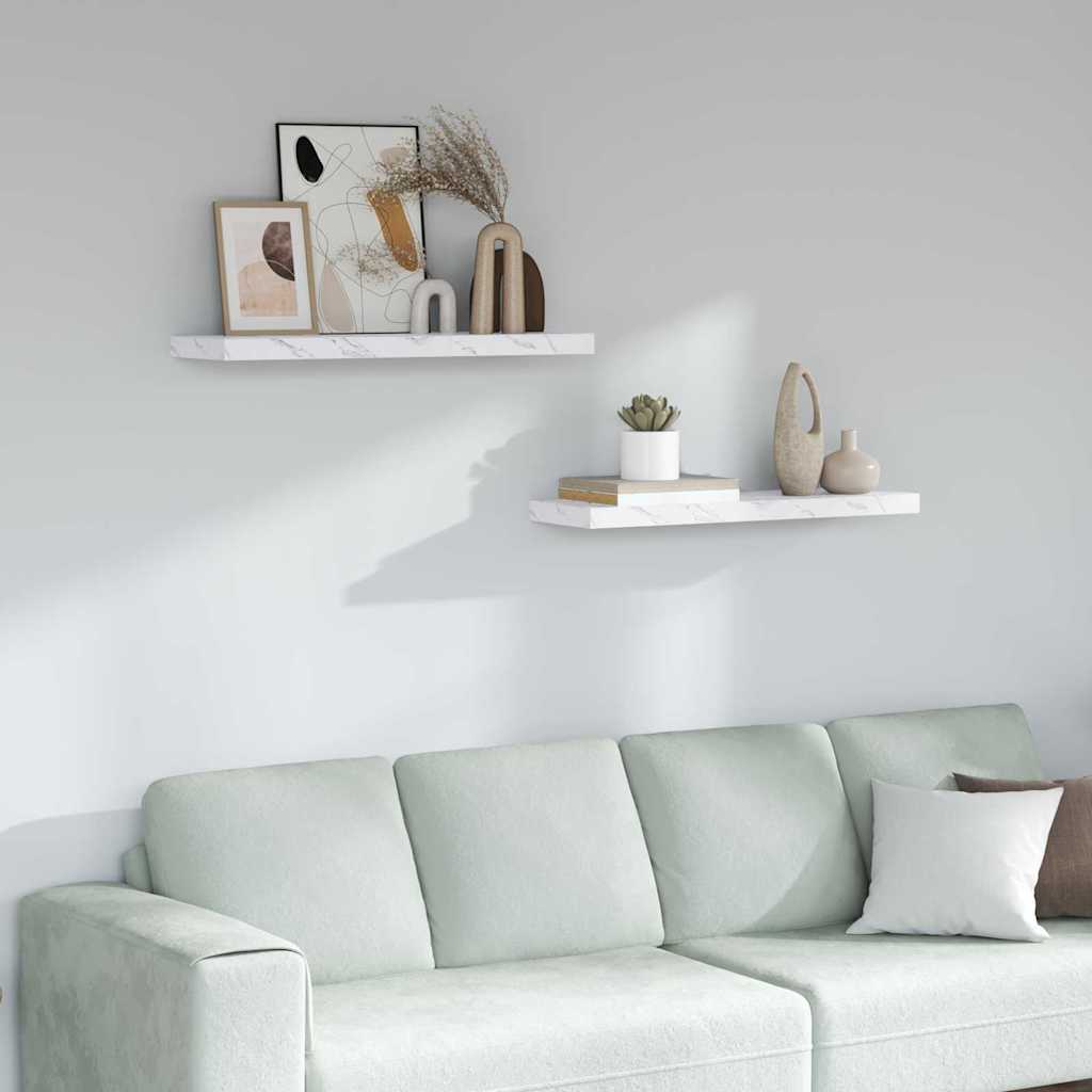 Wandplank 2 pcs Wit Marmer 80 x 23,5 x 4 cm Bewerkt hout is nu te koop bij PeponiXL, paradijselijk wonen!