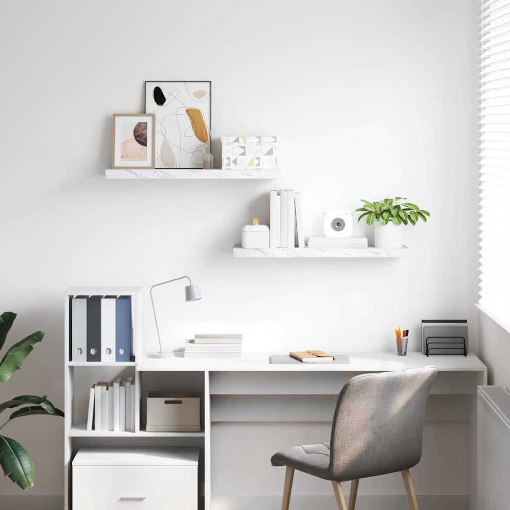 Wandplank 2 pcs Wit Marmer 80 x 23,5 x 4 cm Bewerkt hout is nu te koop bij PeponiXL, paradijselijk wonen!