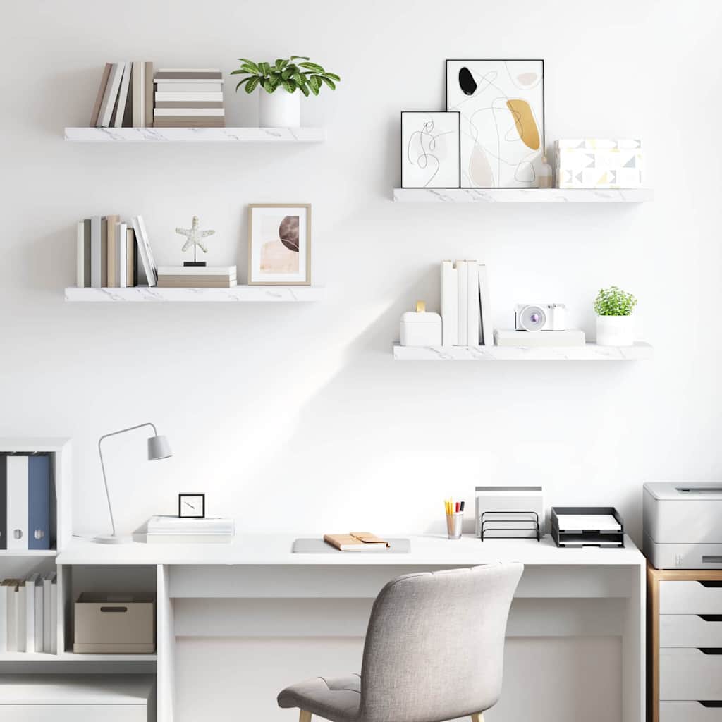 Wandplank 4 pcs Wit Marmer 80 x 23,5 x 4 cm Bewerkt hout is nu te koop bij PeponiXL, paradijselijk wonen!