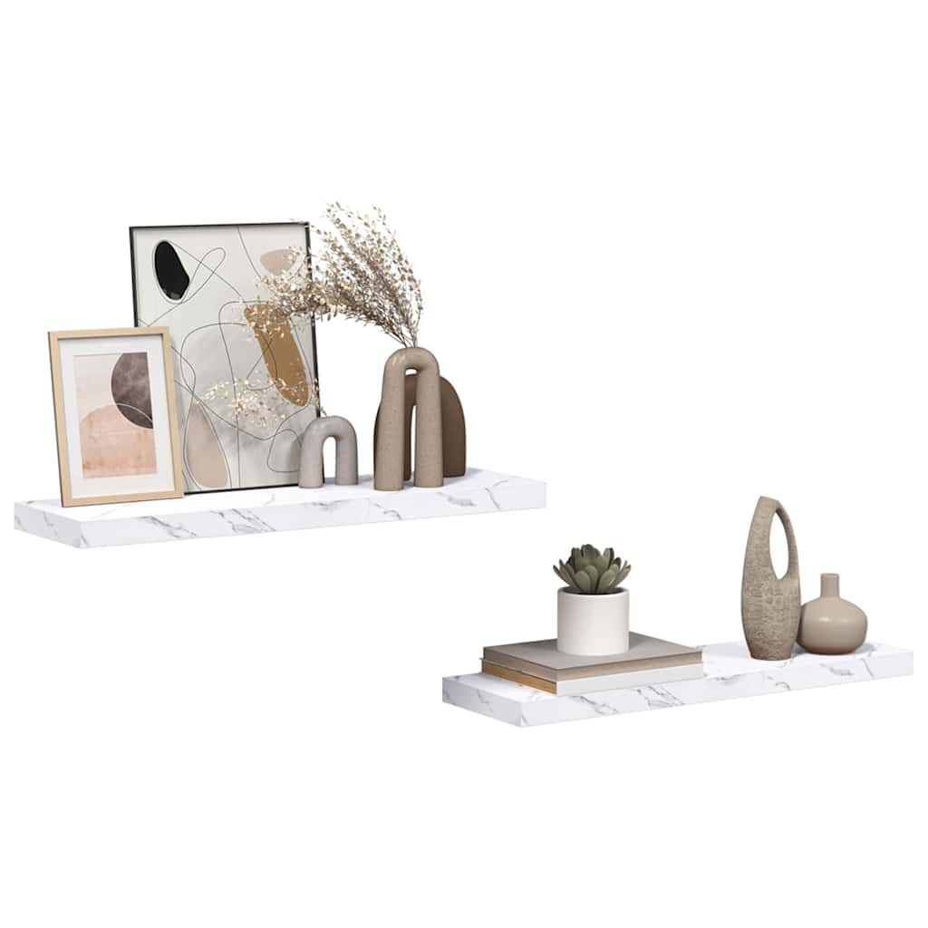 Wandplank 2 pcs Wit Marmer 90 x 23,5 x 4 cm Bewerkt hout is nu te koop bij PeponiXL, paradijselijk wonen!