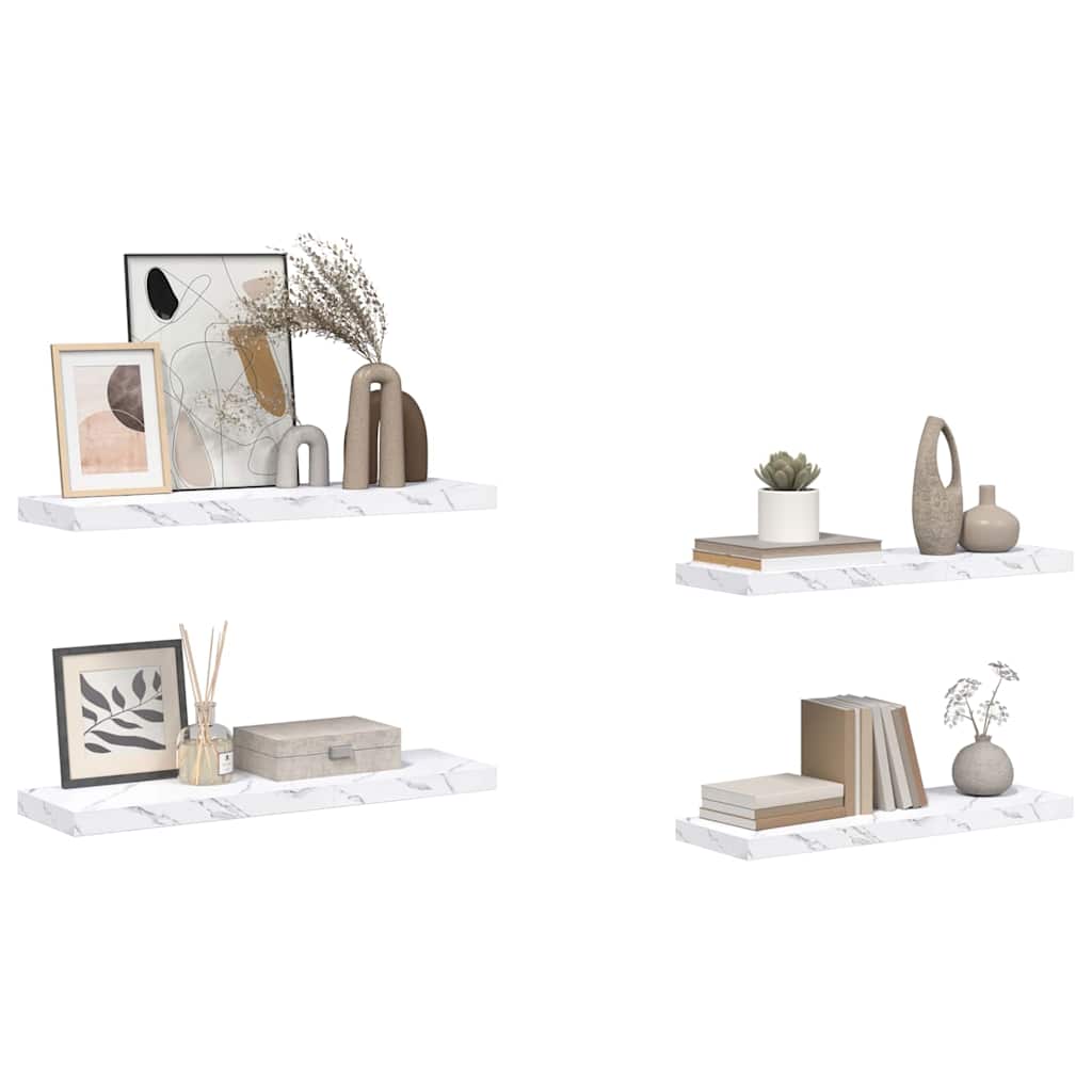 Wandplank 4 pcs Wit Marmer 90 x 23,5 x 4 cm Bewerkt hout is nu te koop bij PeponiXL, paradijselijk wonen!