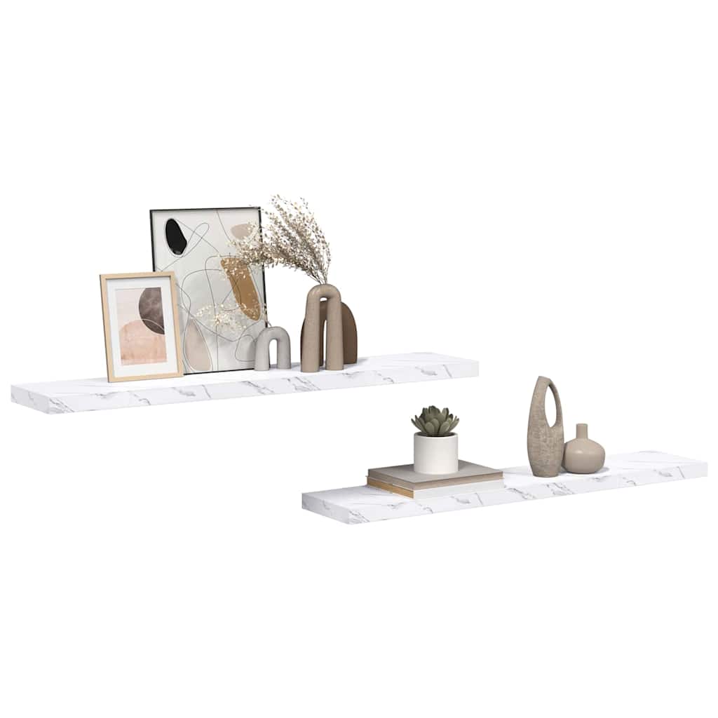 Wandplank 2 pcs Wit Marmer 120 x 23,5 x 4 cm Bewerkt hout is nu te koop bij PeponiXL, paradijselijk wonen!
