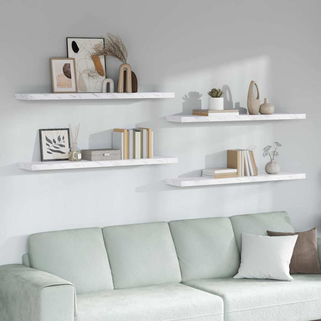 Wandplank 4 pcs Wit Marmer 120 x 23,5 x 4 cm Bewerkt hout is nu te koop bij PeponiXL, paradijselijk wonen!