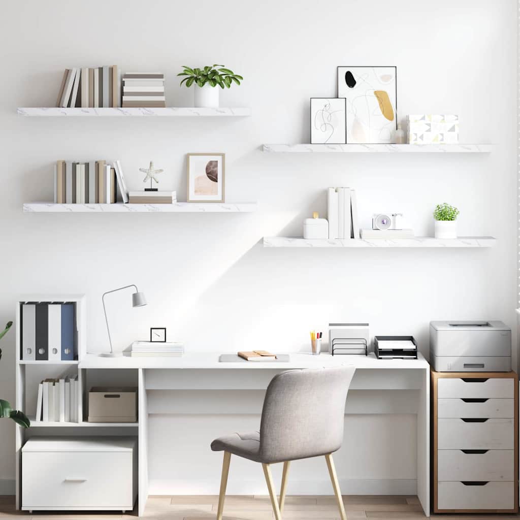 Wandplank 4 pcs Wit Marmer 120 x 23,5 x 4 cm Bewerkt hout is nu te koop bij PeponiXL, paradijselijk wonen!